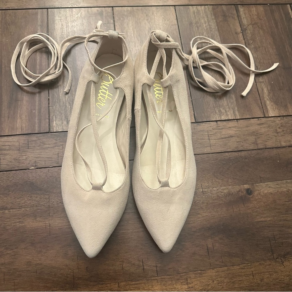 Butter Shoes Made in Italy Tan Ballerina Pointed Flats Balletcore Size 8